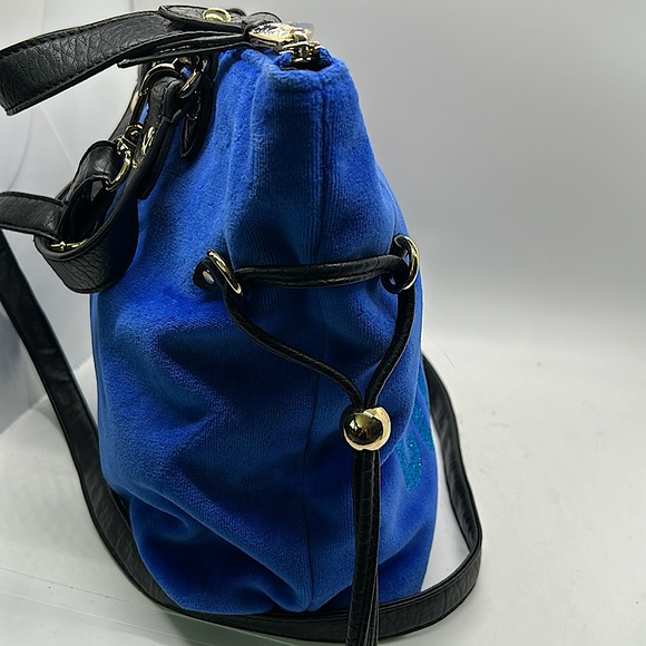 Juicy Couture Y2K Vintage Blue/Pink Glitter Velvet Tote Handbag Purse 👛 👛 - Picture 5 of 9